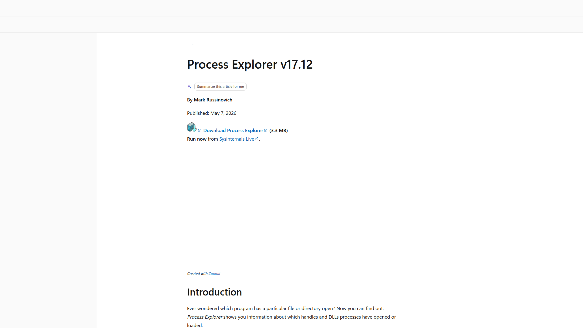 Process Explorer homepage