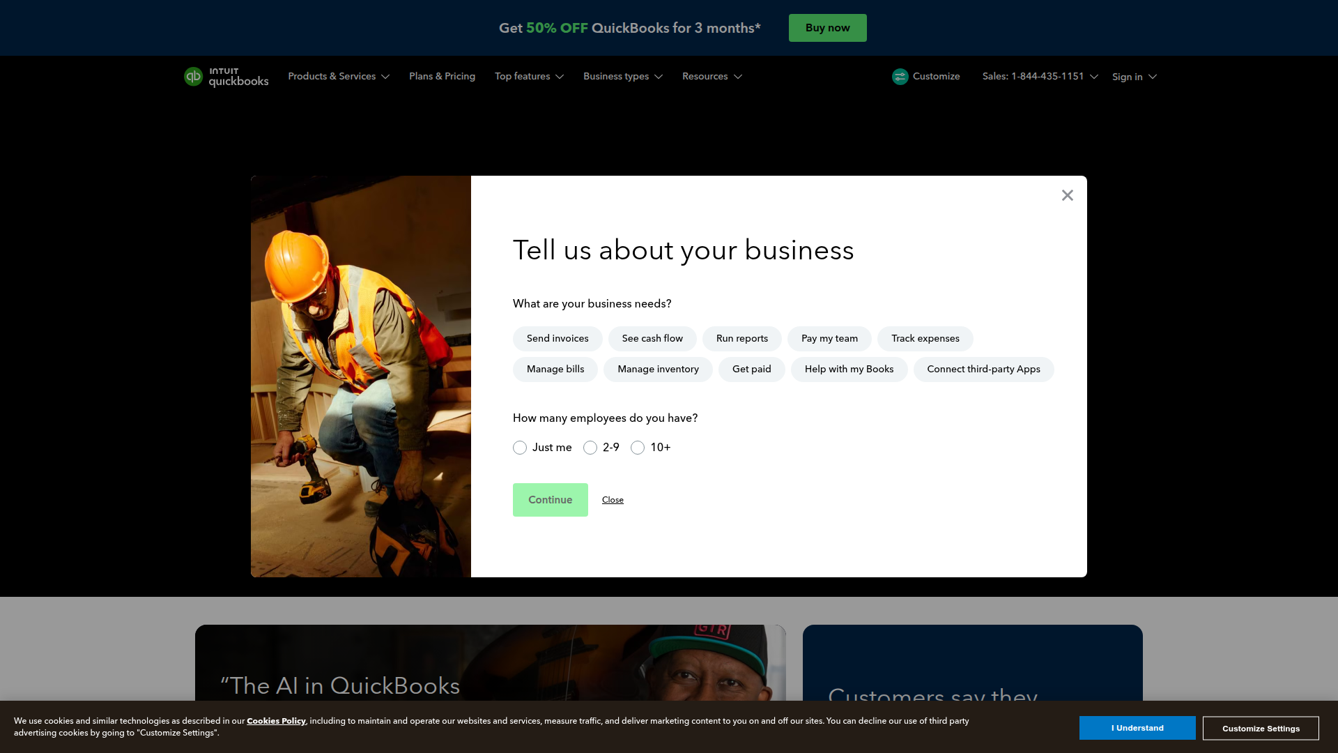 QuickBooks homepage