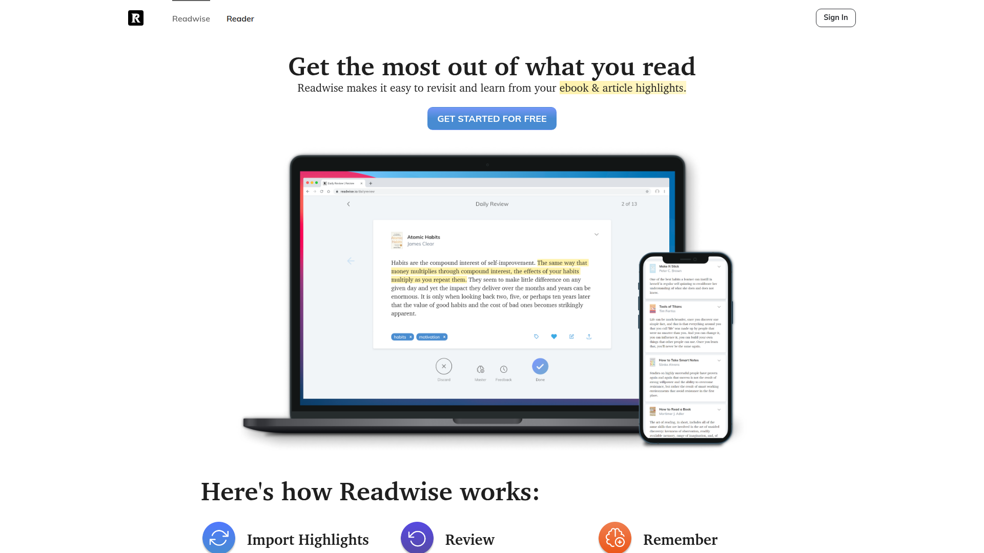 Readwise Reader homepage