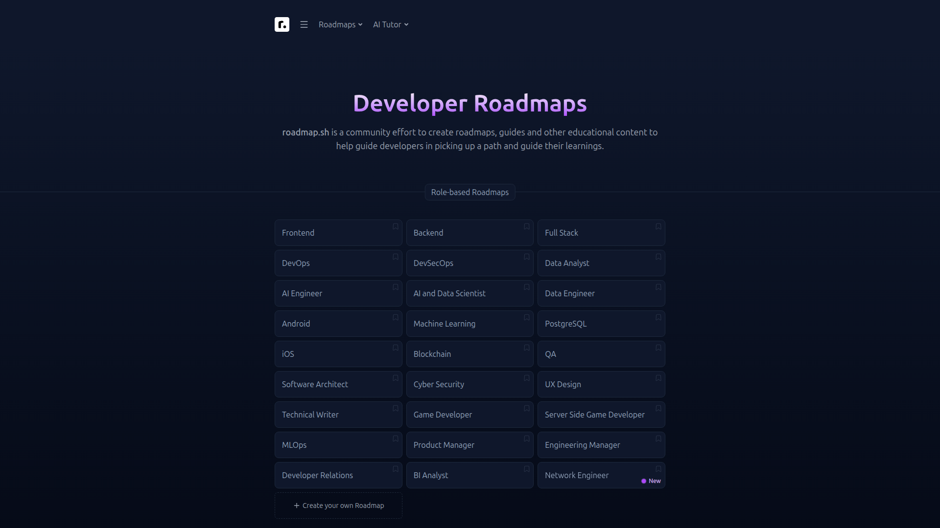 Roadmap.sh homepage