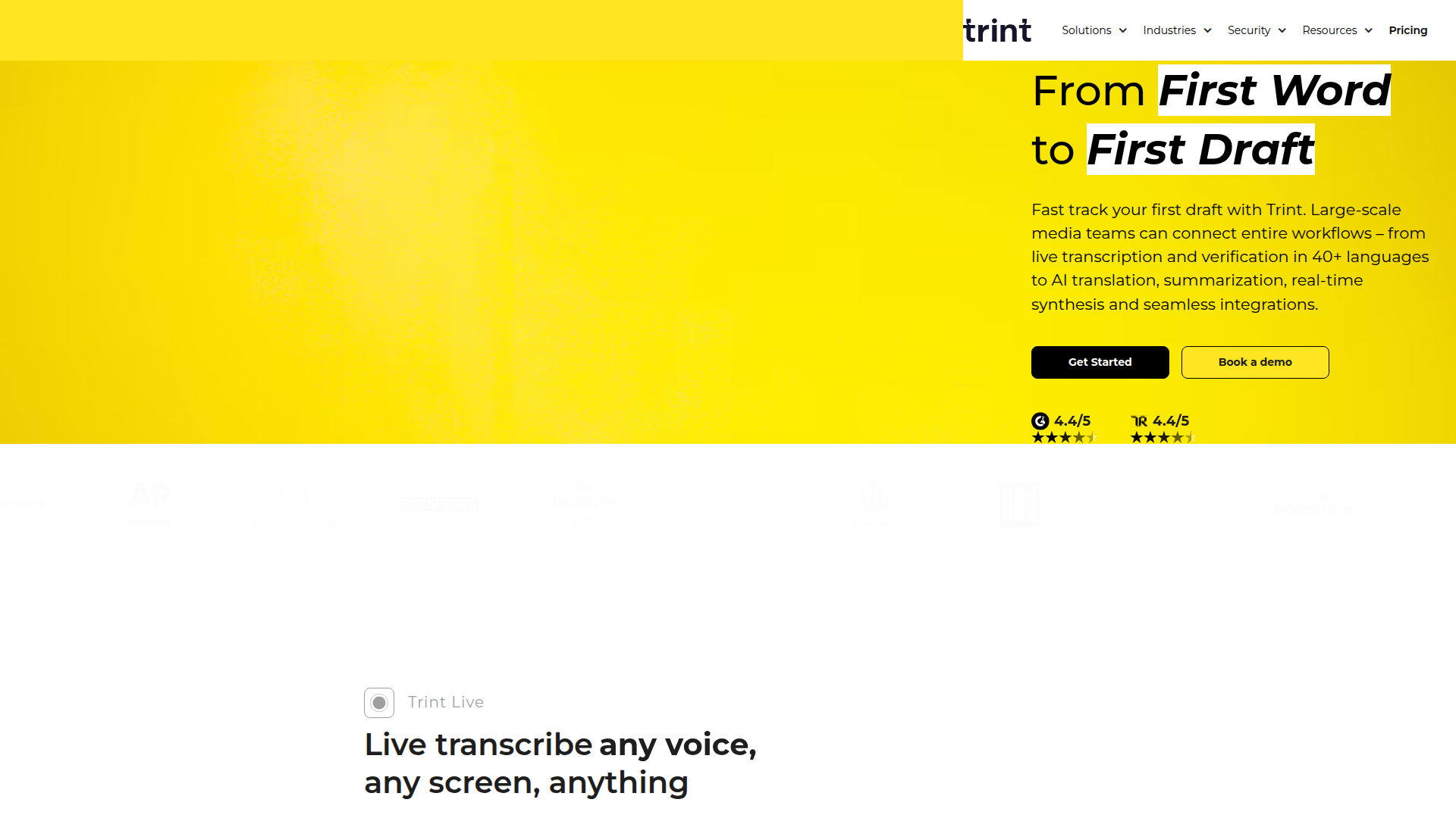 Trint homepage