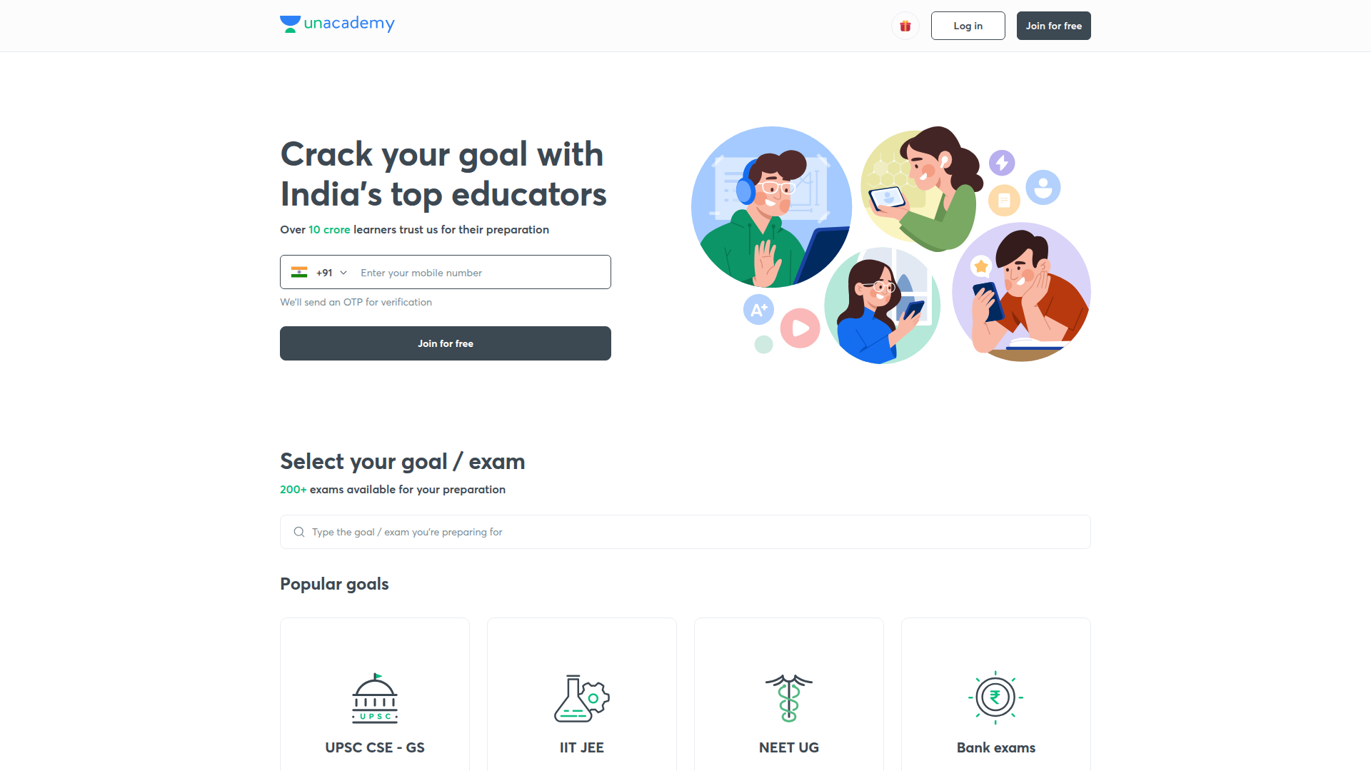 Unacademy homepage