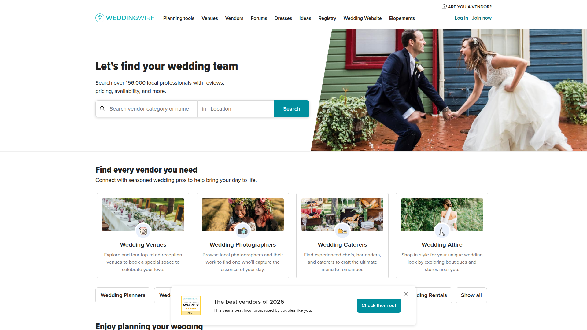 WeddingWire homepage