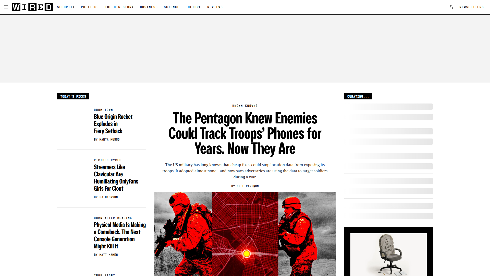 Wired homepage