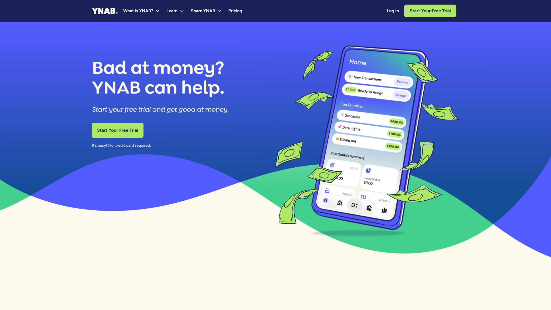 YNAB homepage