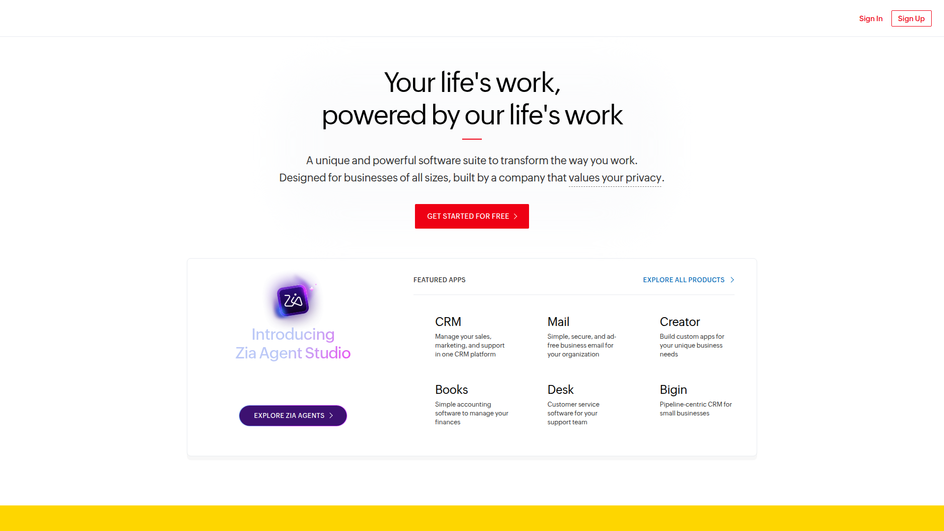 Zoho Desk homepage